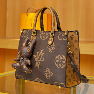 Borsa Tote di Lusso da Donna in Vera Pelle, Grande Capacità, Motivo Floreale Vintage, Tracolla Singola, Chiusura a Zip, Resistente all'Acqua, in Cotone - Product Image 2