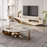 Table basse moderne en pierre frittée avec structure en acier inoxydable, tables gigognes rondes, durables et faciles à nettoyer, meubles de salon