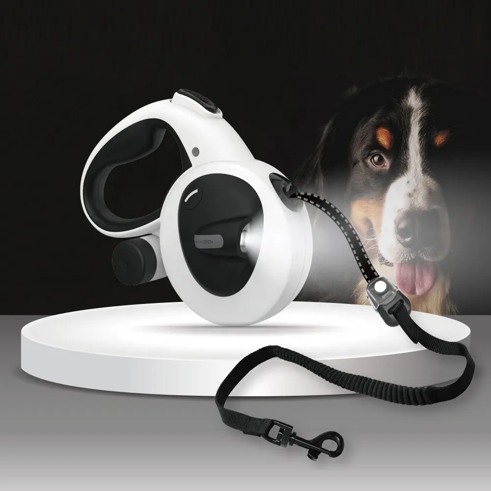 Led Light Illuminated Phản Quang Retractable Dog Leash Chạy Pet Chì Với Túi Chất Thải Dispenser