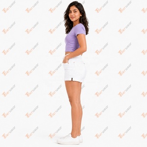 Fabricante de Shorts de Mezclilla para Mujer, Venta al Por Mayor, Shorts de Jeans Personalizados, Cintura Alta, Corte Ajustado, Desgastados, Casuales, de Verano, de Algodón Elástico - Product Image 3