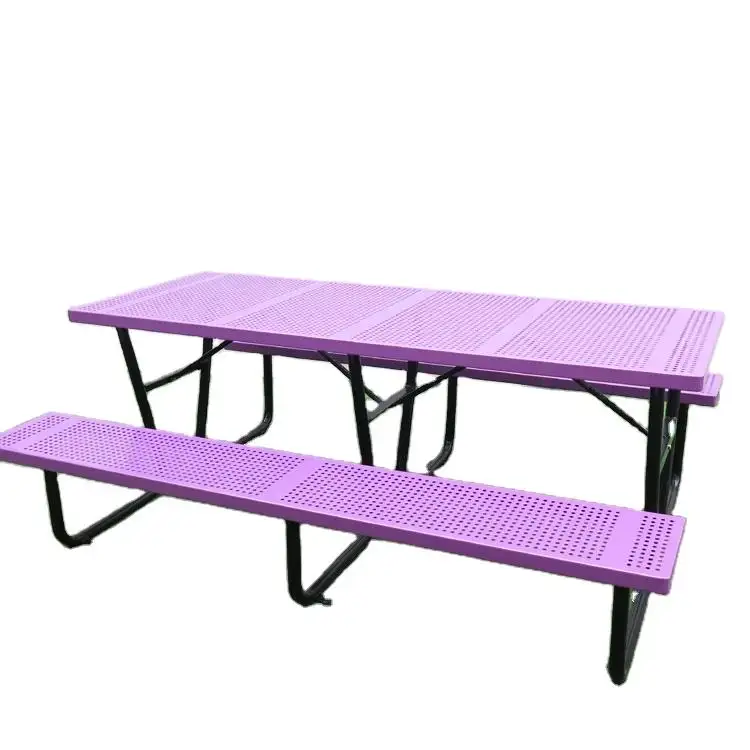 Mesa de comedor de acero y metal para acampar personalizada, Banco de mesa de picnic con paraguas, mesa de picnic moderna de acero