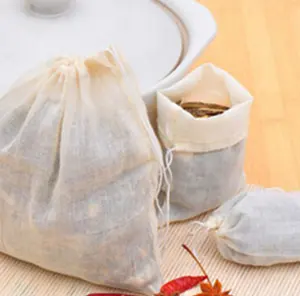 50包可重复使用的棉茶袋空未漂白平纹细布袋茶过滤袋