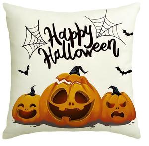 Fodera per cuscino in poliestere con stampa a tema Halloween, gatto nero e cappello da strega di ottobre - Product Image 1