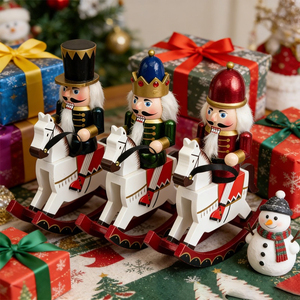 Figurine de soldat <span class=keywords><strong>casse</strong></span>-noisette de Noël en bois de 28 cm, cheval à bascule, statuette décorative pour la maison, le bureau, cadeau de fêtes, vente en gros - Product Image 2