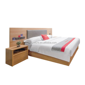Budget Hotel Supplier Custom 3 Star Hotel Twin Bedroom Furniture Set 2 <b>Single</b> Wood <b>Base</b> <b>Beds</b> Frame with Headboard & Nightstand - Product Image 3