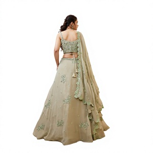 Ensemble Lehenga Choli en Georgette Vert Sauge avec Broderie Florale, Longueur au Sol, Tenue Traditionnelle Indienne pour Mariage, Femme, Tailles S-42 - Product Image 1