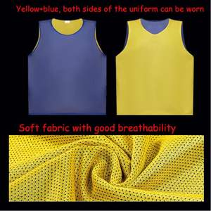 Gilet d'entraînement bleu + jaune gilet double face en polyester doux pour uniformes de sport de train de basket-ball de football - Product Image 6