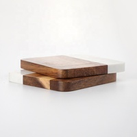 Ensemble de dessous-de-verre en marbre d'acacia naturel hexagonal carré pour boissons avec boîte cadeau promotionnelle avec support