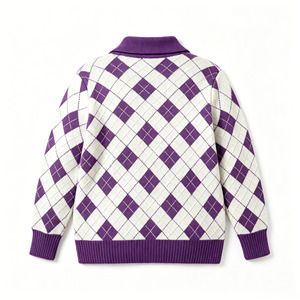 Maglione Jacquard da <span class=keywords><strong>Donna</strong></span> a Maniche Lunghe con Colletto Rovesciato e Bottoni Bianchi e <span class=keywords><strong>Viola</strong></span>, Personalizzabile OEM ODM - Product Image 4