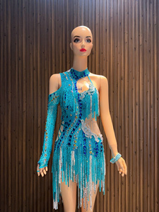 Vestido ajustado de manga larga con un solo hombro para mujer, tela de poliéster con pedrería de alta gama, vestido de fiesta. - Product Image 6