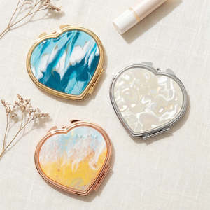 Heart Compact <b>Mirror</b> Acetate Marble Pattern Double Sided Metal Frame Pocket Travel Makeup <b>Mirror</b> with <b>Acrylic</b> Plate for Women - Product Image 4
