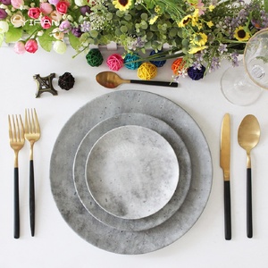Vaisselle de traiteur en gros, service de vaisselle en porcelaine fine, design ciment gris personnalisé, assiettes à dîner - Product Image 6