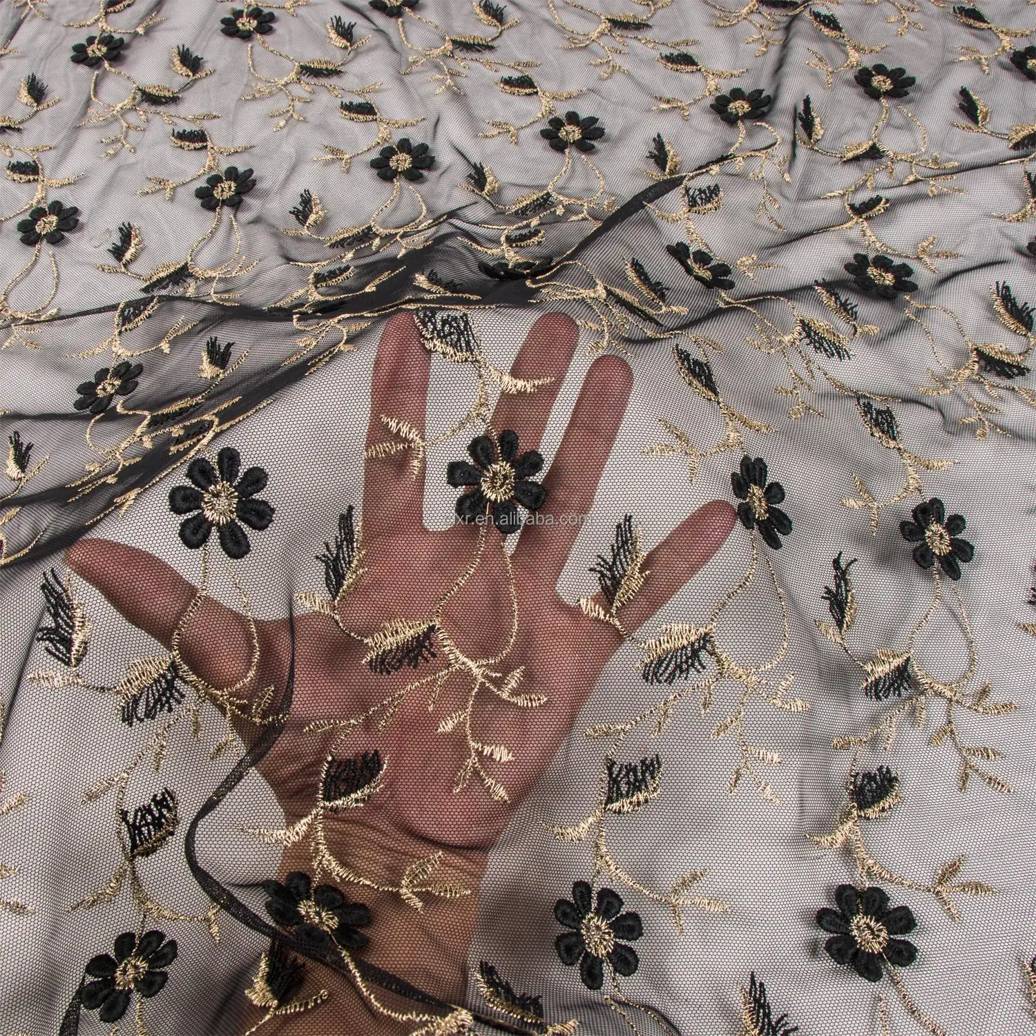 Fournisseur de tissu fleurs broderie 3d Net Tulle dentelle tissu avec deux tons pour robe de mariée de mariage