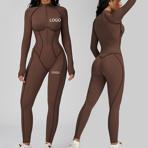 Спортивный комбинезон-боди без спинки для фитнеса и йоги, дышащий, на молнии спереди, для женщин - Product Image 2