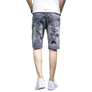 Pantaloncini in denim da <span class=keywords><strong>uomo</strong></span> 100% cotone a vita media, gamba dritta, <span class=keywords><strong>jeans</strong></span> lavati estivi da <span class=keywords><strong>uomo</strong></span> - Product Image 2