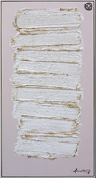 Peinture à l'huile abstraite texturée peinte à la main, style simple, coups de pinceau superposés blancs et dorés, art mural minimaliste