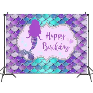 Lemon Mermaid 5 * 3ft Backdrop chúc mừng sinh nhật cho cô gái mùa hè biển màu xanh tím bé tắm nền ảnh gian hàng bên Nguồn cung cấp