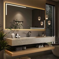 Ensemble de meubles de salle de bain minimalistes italiens, lavabo intégré en céramique thermoforente en pierre frittée pour salle de bain