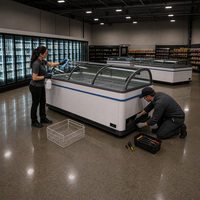 Congelador Isla Exhibidor de Alimentos Congelados R290 de Ahorro Energético 780L con Tapa de Vidrio Templado Curvo y Puerta Corredera con Ventilación para Supermercado