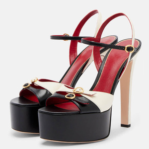 Sandales personnalisées pour femmes à boucles métalliques, plateforme haute, talons épais, avec bride de cheville et patchwork, pour l'été - Product Image 1