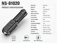 Lampe torche LED rechargeable par USB 1000 lumens, lampe de poche d'urgence pour la plongée, l'intérieur et l'extérieur, avec batterie 18650, corps en ABS, indice de protection IP55