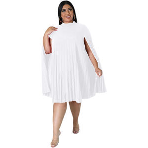 ชุดเดรสสำหรับผู้หญิง, ชุดเดรสลำลองทรงหลวมสีทึบมีจีบสำหรับผู้หญิงเสื้อผ้าพลัสไซส์ - Product Image 5