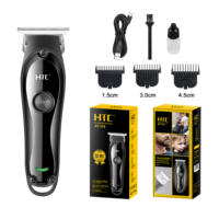 Tondeuse à cheveux HTC AT-118 sans fil, lame en acier haute teneur en carbone, charge rapide Type-C, autonomie de 90 minutes, pour hommes, salon de coiffure, hôtel