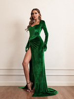 Vestidos de Noche Largos de Terciopelo con Escote Corazón, Color Verde, Elegantes, Románticos, Formales, para Fiestas