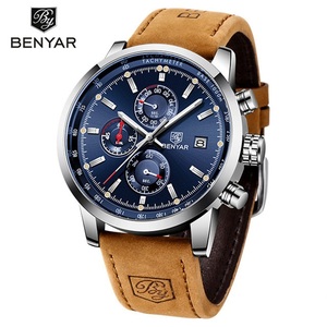 Reloj BENYAR 5102 para Hombre, Cronógrafo Deportivo a Prueba de Agua, Relojes de Pulsera de Cuero Genuino para Hombre, Nuevo Reloj de Lujo para Hombre, Regalo - Product Image 3