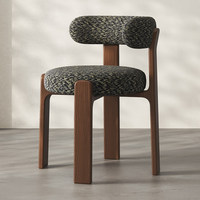 Chaise de salle à manger en bois massif de style rétro français du milieu du siècle, avec dossier rembourré en tissu antique, mobile, pour salles à manger domestiques