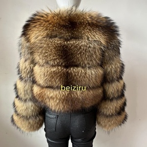 BEIZIRU Cappotto in Vera Pelliccia di Procione per <span class=keywords><strong>Donna</strong></span>, Giacca Corta <span class=keywords><strong>a</strong></span> <span class=keywords><strong>Righe</strong></span> Orizzontali, Prezzo Diretto di Fabbrica - Product Image 2