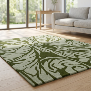 Aara Living 020902 Modern Solid Color Rectangle Green <b>White</b> Wool/Silk Tufted Non-Slip Living Room Area <b>Rug</b> Medium Pile Cotton - Product Image 2