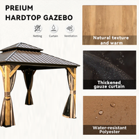 Pabellón Exterior con Techo Rígido y Estructura de Cedro Natural, Gazebo Rústico de Madera con Cortina de Privacidad de Malla