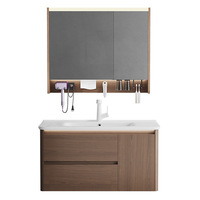 Set Kabinet Kamar Mandi Kayu Modern Mewah yang Dipasang di Dinding dengan Wastafel Keramik untuk Proyek Hotel & Hunian