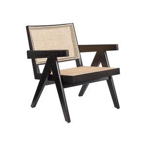 Nordic Modern Classic Design Living Room Furniture Antique Leisure Solid Wood Rattan Webbing Cane Accent Chair with Armrest