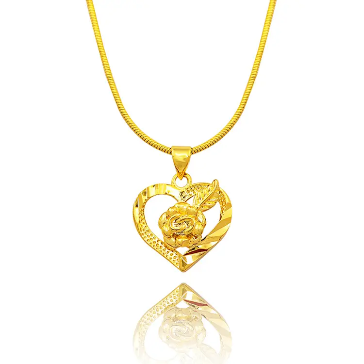 18k Yellow Gold Heart Necklace for Women Hollow Love Pendant and Chain Jewelry Gifts for Wife Mother Her