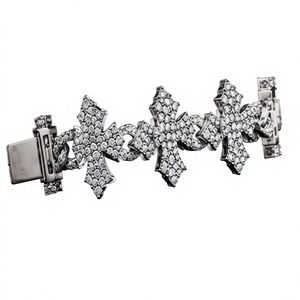 Bracelet chaîne et maillons croisés plaqué argent avec moissanite, en argent sterling 925, bijou statement hip-hop unisexe, idéal pour le quotidien et les fêtes, cadeau - Product Image 3