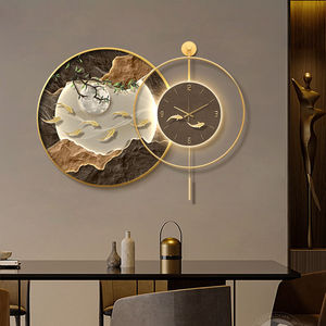 Cuadro de Arte de pared de Metal de pescado de gama alta de lujo nórdico pintura de porcelana de cristal Reloj de pared <span class=keywords><strong>lienzo</strong></span> para decoración de restaurante - Product Image 1