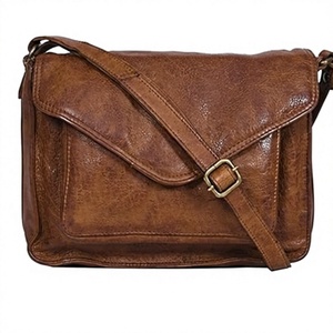 Brown Leather Crossbody <b>Bag</b> With Buckle Closure Casual Style - Product Image 1