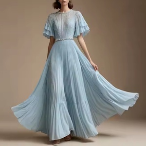 Vestido Elegante de Gasa Plisada para Mujer, con Pedrería, Estilo Musulmán, Maxi, para Verano, Fiestas, Eventos, Modesto - Product Image 2