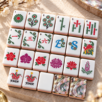 Ensemble de Mahjong américain de luxe, 160 tuiles de 31,5 mm, en acrylique 4 couches, impression intérieure, dos en nacre, motif floral sculpté