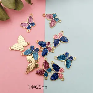 Enamel Butterfly Charms with Double Hole 3D Metal Alloy Connectors