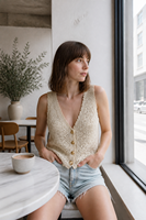 Gilet en tricot pour femme avec logo personnalisé, sans manches, col en V, couleur unie, mode décontractée, été, printemps, polyester, usine OEM et ODM