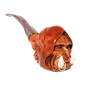 Muxiang Hand Carved Wood Tobacco Pipe Guldan Shape Dark Brown With White Horns Smoking Pipe For Men - Product Image 3