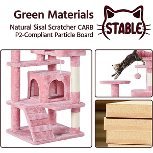 Memanjat gores menara Sisal pohon menara Kondominium bermain hewan peliharaan tiang cakar kucing furnitur besar kayu rumah kucing - Product Image 5