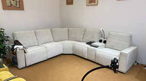Custom U Shape Sectional Extendable Luxury Electric <strong>Smart</strong> Fabric Recliner Couch Beige Reclining Chair Sofa Living Room <strong>Furniture</strong> - Product Image 3
