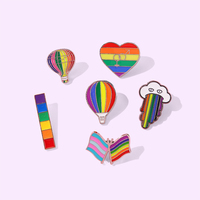 6 styles de broches en métal émaillé dur, motifs montgolfière arc-en-ciel, ciel, nuages, drapeau, cœur, personnalisables, pour sacs et vêtements, pour amis