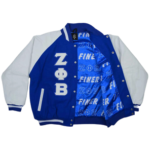 Blouson Bomber d'Hiver Décontracté pour Homme avec Broderie des Lettres de la Sororité Zeta Phi Beta et Col Montant à Capuche - Product Image 1