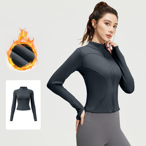 <b>Women's</b> Long-sleeved Tight Yoga Clothes <b>for</b> Outer Wear Slimming and Fitness Running Yoga Sports <b>Jacket</b> with <b>Velvet</b> - Product Image 5
