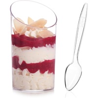 Gobelets à dessert jetables en plastique transparent avec couvercles et cuillères - Gobelets pour mousse, pudding, crème glacée pour les fournitures de fête